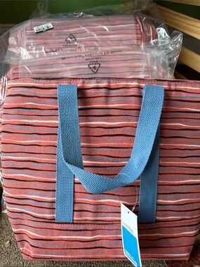 Room Essentials Coral and Blue Striped Set of 2 Tote Bags